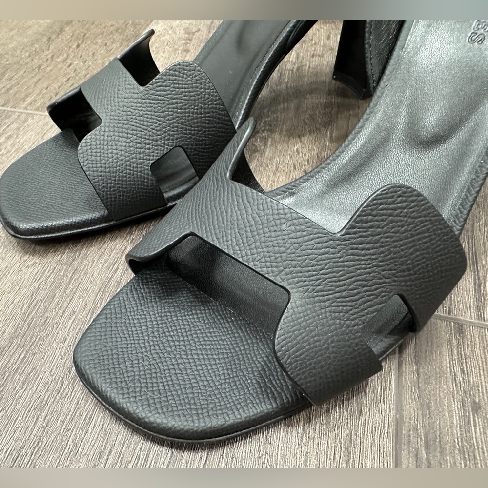 HERMES H ETERNITE 80 SANDALS HIGH HEELS BLACK EPSOM LEATHER SHOES 39.5 - Picture 12 of 16